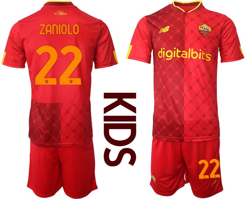 Youth 2022-2023 Club AS Rome home red #22 Soccer Jersey->youth soccer jersey->Youth Jersey